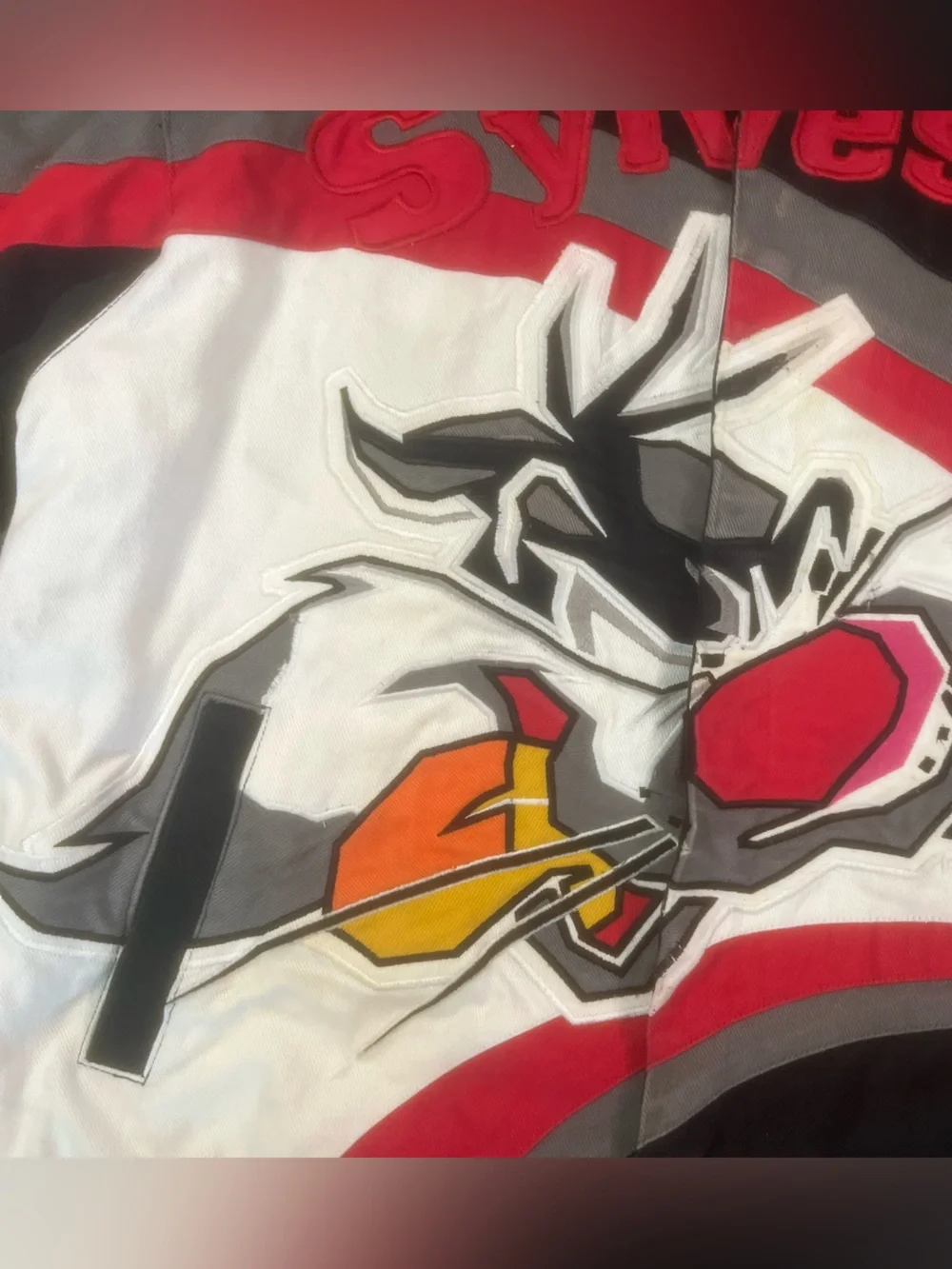 Sz XL ACME NASCAR Sylvester Graphic Bomber Jacket - Black/White/Red vintage